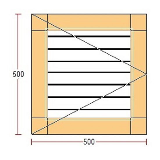 Oblon din lemn esenta pin, deschidere stanga, feronerie standard, lamele fixe si toc pe patru laturi, un canat, 500 mm x 500 mm